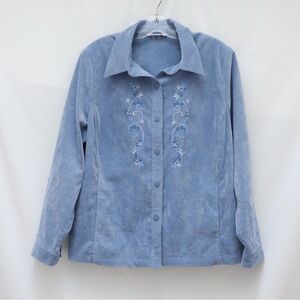 Allison Daley corduroy embroidered top light blue shirt 70s retro size 16 vintag
